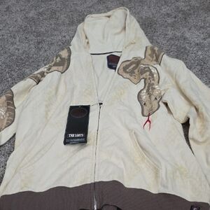 Snake Cream and Brown Sweatshirt with Zipper and Collar